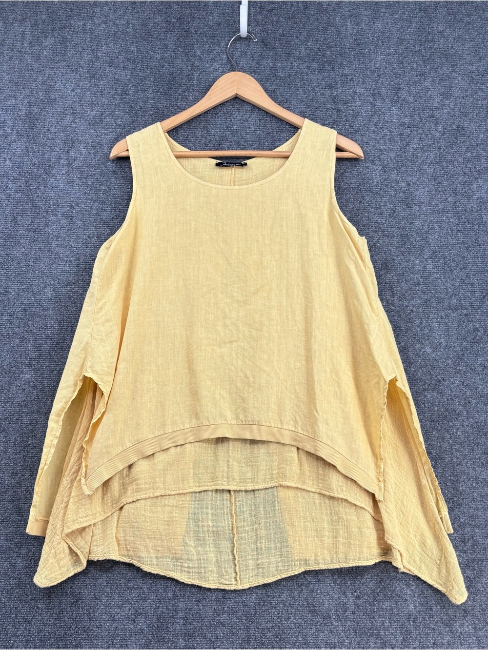 John P Greece Yellow Linen Flowy Lagenlook Resortwear Tunic Top Women’s S